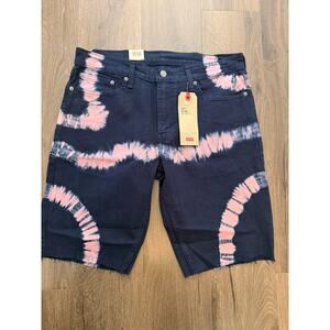 LEVI'S 511 Slim Stretch Shorts- NEW- Indigo tie-Dye cut-off Denim jeans 33